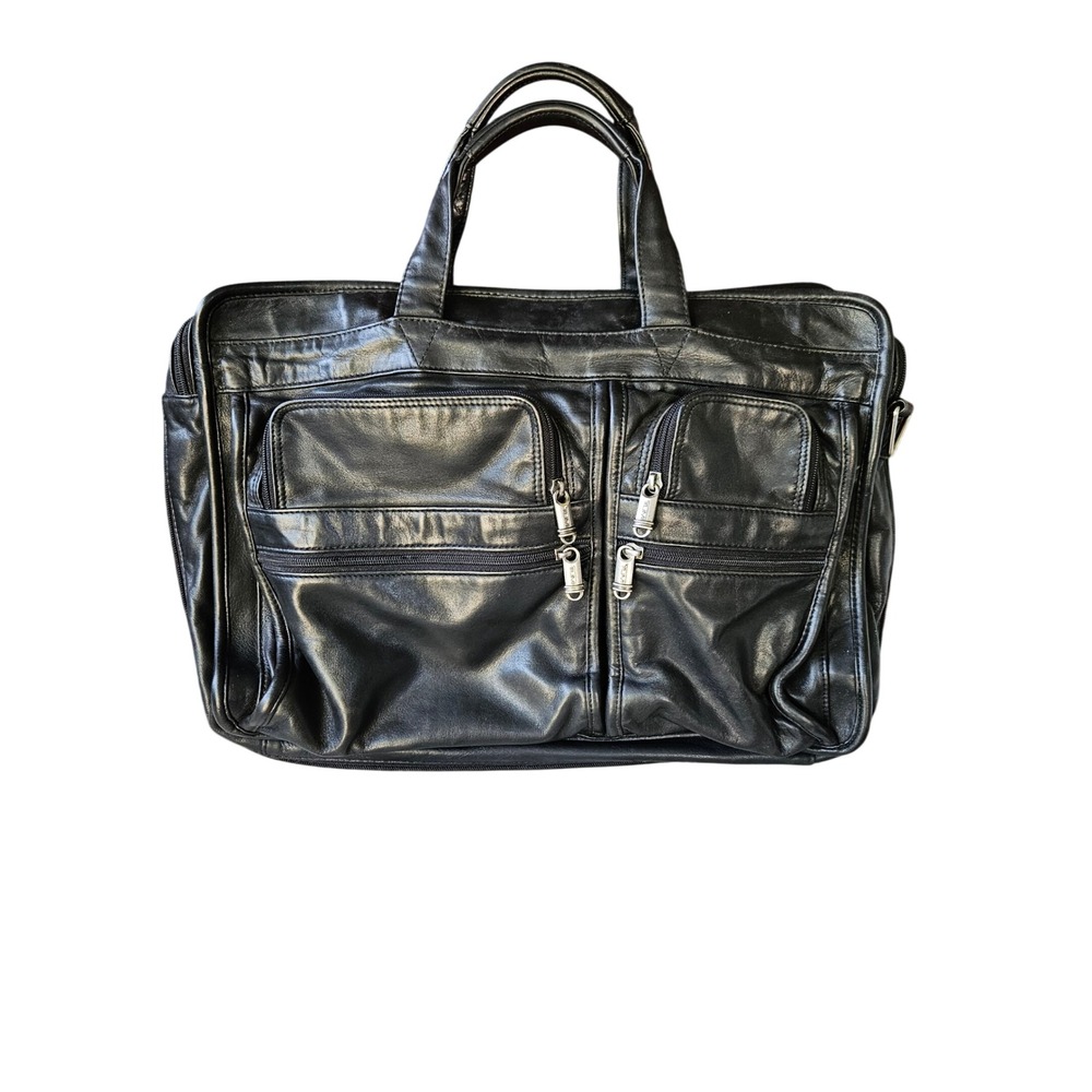 Tumi Alpha Black Napa Leather Expandable Organizer Laptop Briefcase 18373